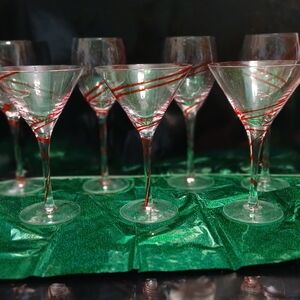 Pier 1 Vintage Discontinued Red Swirline Martini Glasses Set Of 8